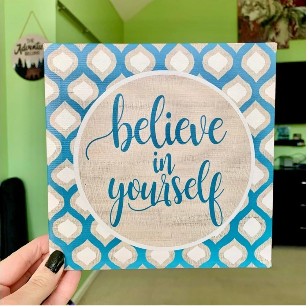 Blue Patterned Positive Happy Cute Peaceful Uplifting Home Decor Canvas Wall Art